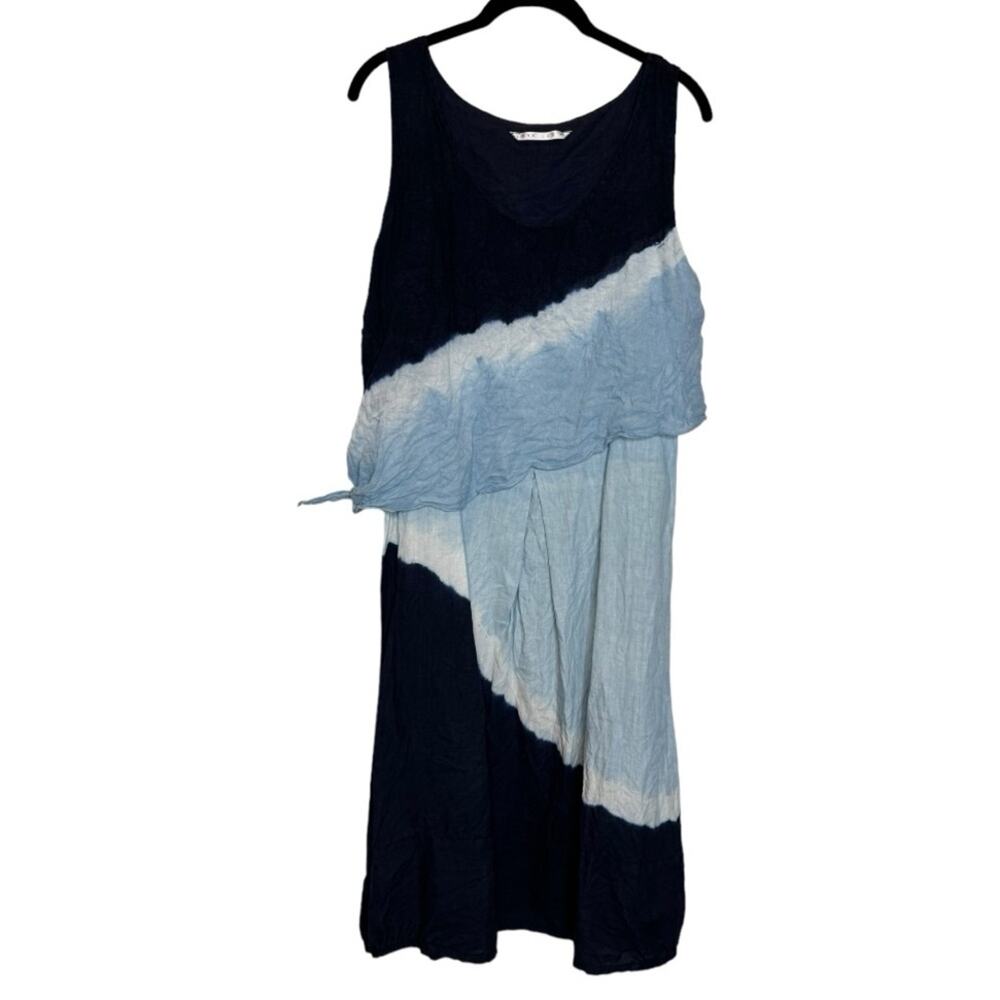 Luna Luz Dress Women's Medium Linen Tie Dye Sleeveless Blue